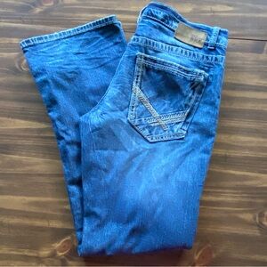 BKE Buckle Carter Jeans Mens 32R Blue Denim Bootcut Bootleg Distressed